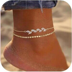 Anklets for Women 14K Real Gold Silver Plated Ankle Bracelets Trendy